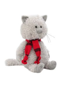 Stofftier Schlenkerkatze in Grau mit rotem Schal