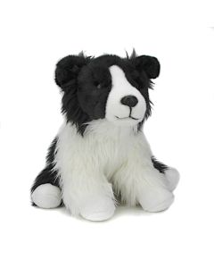 Border Collie Plüschtier Hund in Schwarz Weiß in sitzender Pose