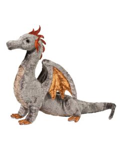 Stofftier Drache mit schimmerndem Stoff in Silber