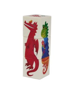 Drehspiel Holzwürfelpuzzle mit Drachen-Motiven