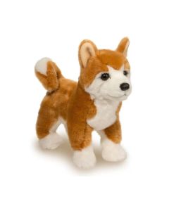 Stofftier Shiba Inu "Dunham" in stehender Pose mit Plüschfell in Rot-Braun und Weiß