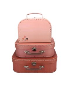 3-teiliges Kofferset aus stabiler Pappe in Rose-Braun-Tönen