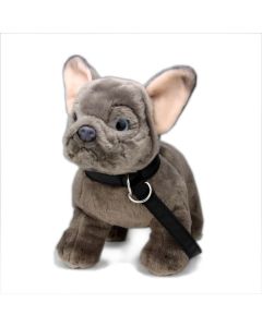 Stofftier Französische Bulldogge stehend mit Leine in der Farbe Grau-Lila