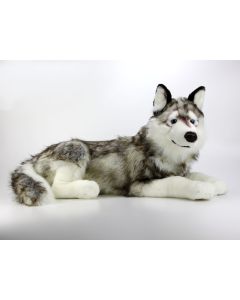 großer liegender Stofftier Husky im naturgetreuem Design
