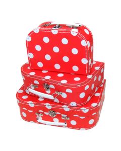 Pappkoffer-Set für Kinder in Rot mit weißen Punkten