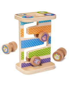 Holzspielzeug-Kullerbahn in Bunt