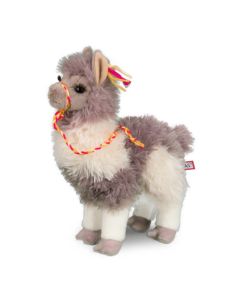Douglas Toys Kuscheltier Lama Zephyr mit wuscheligem Plüschfell in einem Mixton aus Grau und Braun mit cremeweißen Details.