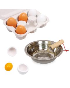Spielzeug-Set Eier aus Holz mit Schale