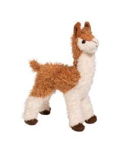 kleines stehendes Plüsch-Lama in naturgetreuen Design in den Farben Braun und Creme-Weiß