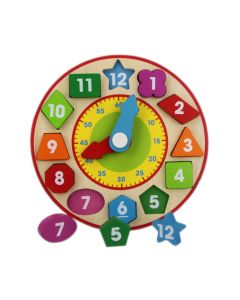 Lernuhr aus Holz mit geometrischen Formen