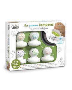 Stempelset "Tiere vom Bauernhof" für Kinder ab 1 Jahr mit fünf großen Stempel und einem Stempelkissen 