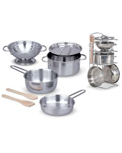 Kinderkochgeschirr aus Edelstahl mit Ständer