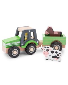 Spieltraktor und Anhänger mit Pferd und Kuh