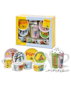 Farbenfrohes Porzellangeschirr-Set mit Pippi Langstrumpf Motiven