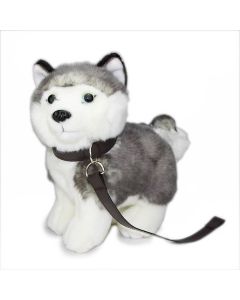 Husky Plüschhund in Grau-Weiß mit Leine