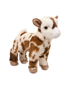 Stofftier Ziege Gerti in Braun-Weiß stehend