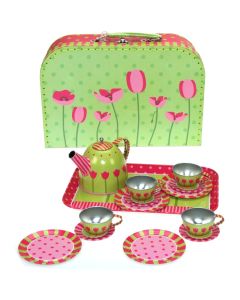 Metall-Spielgeeschirr mit Tulpenmuster im Koffer