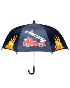 Regenschirm für Kinder im dunklen Blau mit Feuerwehr-Motiven