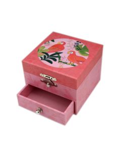 Musik-Schmuckkästchen in Rosa mit Papageien-Motiv
