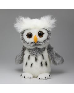 Stofftier Schnee-Eule in Weiß mit grau-schwarz-melierten Details