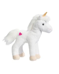 kleines Stofftier Einhorn in der Farbe Weiss mit pink-farbenem Herz