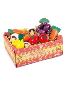 Kiste aus Karton gefült mit Spiellebensmitteln