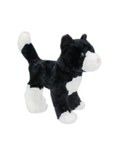 kleine Stofftier Katze mit schwarz-weißem Plüschfell