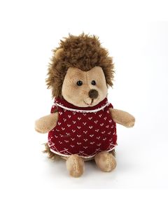 sitzender Plüschtier Igel mit rotem Strickpulli