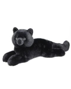 schwarze Stofftier Katze Tug liegend