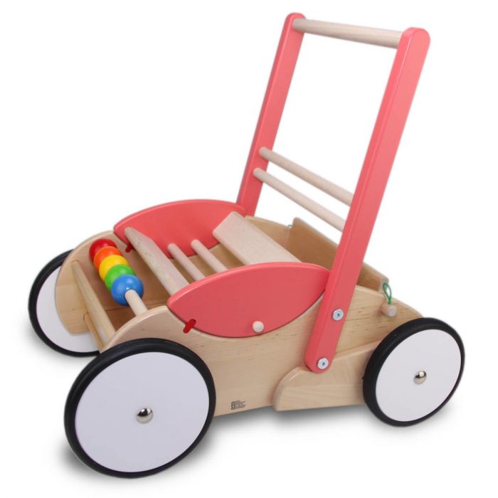 Bajo Lauflernwagen Puppenwagen Holz rosa-lachs Mädchen Lauflernhilfe mit Bremse 