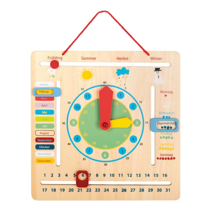 um Datum Lernuhr mit Lernkalender für Kinder aus Holz Uhrzeit und Jahreszeite 