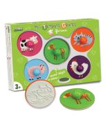 Kreativset mit 5 runden Maxi-Stempel aus Holz mit Bauerhofmotiven und Stempelfarbe