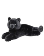 schwarze Stofftier Katze Tug liegend