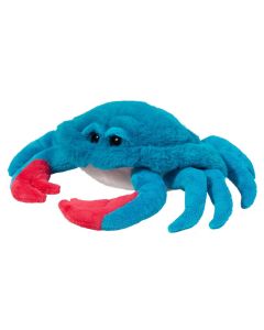 Blaue Krabbe "Chesa" im leuchtenden Blauton mit roten Scherenspitzen.
