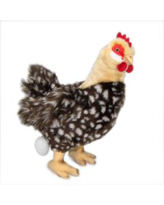 Kuscheltier Huhn stehend mit Ei am Faden