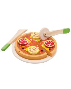 Spielzeug-Pizza aus Holz zum Belegen und Schneiden