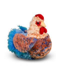 Stofftier Henne mit blau-orange farbenem Plüsch-Gefieder