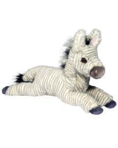 Stofftier Zebra "Zelda" in liegender Pose mit grau-weißem Fell
