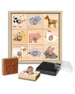 Holz-Kinderstempelset "Bauernhoftiere" mit 9 Motivstempel, 1 Stempelkissen und 1 Aufbewahrungsbox
